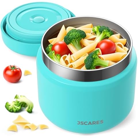 JSCARES 12oz Kids Wide Mouth Hot Food Thermos, Insulated Food Jars for Hot Food Insulated Food Jar Thermal Lunch Container Vacuum Soup Thermoses for Keeping Food Warm - Light Blue Cover