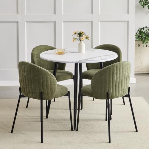 Image of HomJoy Round Dining Table and Chairs Set of 4 Marble Effect (5, green)