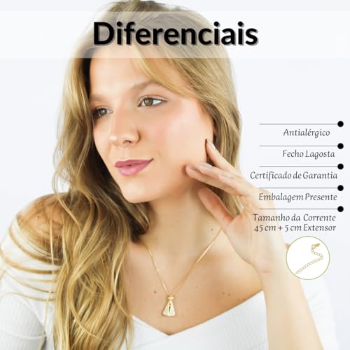 Colar Nossa Senhora Aparecida Banhado Ouro 18k