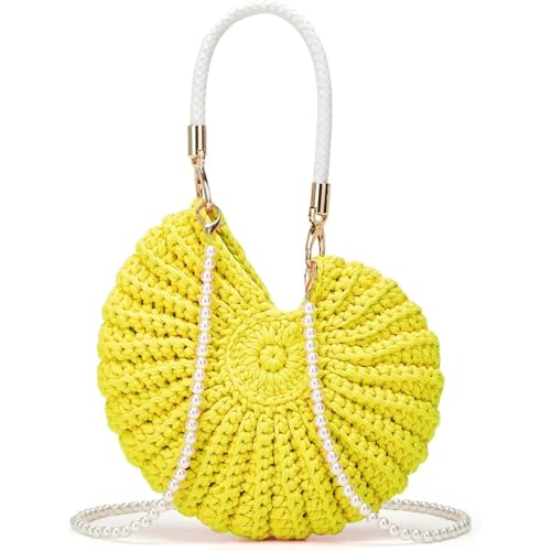 Image of Bohemia Crochet Handwoven Seashell Bag Women Summer Beach Bag Boho Evening Clutch Purses Shoulder Crossbody Bags