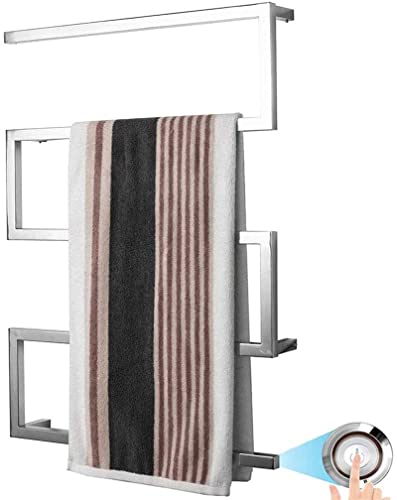 Toallero calefactado de acero inoxidable, calentador de toallas eléctrico montado en la pared, estante de secado de toallas cuadrado de 65 W para el baño del hogar (tamaño enchufable)