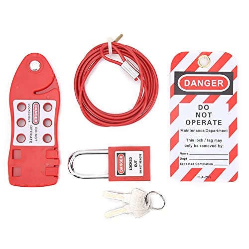 MUNEFE Cable Lockout Hasp, Fish Shaped Cable Lockout Hasp, Red Safety Padlock for Improving Maintenance Efficiency