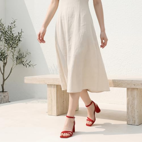 Image of RIBONGZ Block Heels Prom Heeled Sandals for Women Chunky Square Open Toe Strappy High Heels Ankle Strap Wedding Bridal Shoes High Heel Sandals for Party Dress