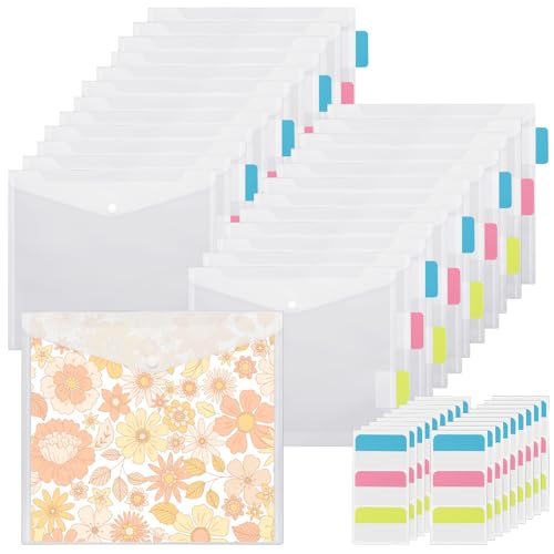 Image of WOPPLXY 50 Pcs Scrapbook Paper Storage with Buckle Design, 12 x 12 Inch Clear Scrapbook Paper Organizer with 60 Pcs Sticky Index Tabs for Holding Scrapbook Paper, Vinyl Paper, Photos, Clear, Cardstock