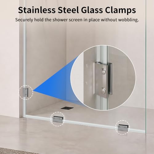 Image of DeerValley 32 inchx78 inch Frameless Shower Glass Panel, Chrome | 3 /8'' Thick Tempered Glass, Stainless Steel Clamps, Reversible Installation, Easy to Clean