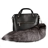 URSFUR Fluffy Silver Blue Fox Tail Fur Handbag Accessories Key Chain Ring Hook