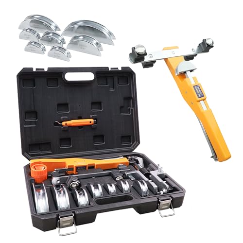 Holdwell S Ratcheting Pipe Tube Bender Set 1/4 to 7/8 O.D. 90 Forward & Reverse Bending Tool W/ 7 Dies Pipe Cutter & Deburring Tool Portable Case for HVAC Refrigeration Plumbing & Hydraulic