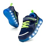 SKYWHEEL Boys Toddler Navy Blue Light Up Sneakers LED Flashing Mesh Shoes Hook and Loop Closure Lightweight Non-Slip Perfect for Back to School (Blue Size 6)