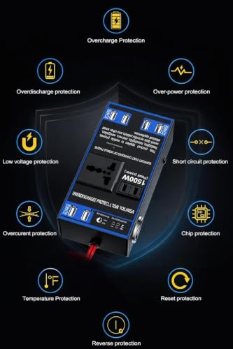 Image of Primate 1500W Car Power Inverter 12V /24V DC to 220V AC Converter with 4 USB Fast Charging Ports, 2 AC Universal Outlets, Dual Cigarette Lighter Sockets, Aluminum Alloy Car Adapter
