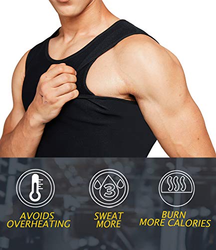 Sauna Slimming Vest Body Shaper for Men Waist Trainer Hot Sweat Suit Workout Shapewear Neoprene Compression shapers Tank Top Thermal Shirt Black 2XL - Thumbnail 6