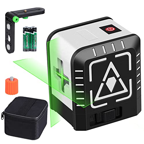 Niveau laser, niveau laser XRCLIF auto-nivelant croix, niveau à bulle laser vert avec base magnétique flexible, 2 lignes IP54 horizontal/vertical, vert (2 piles et pochette incluse)