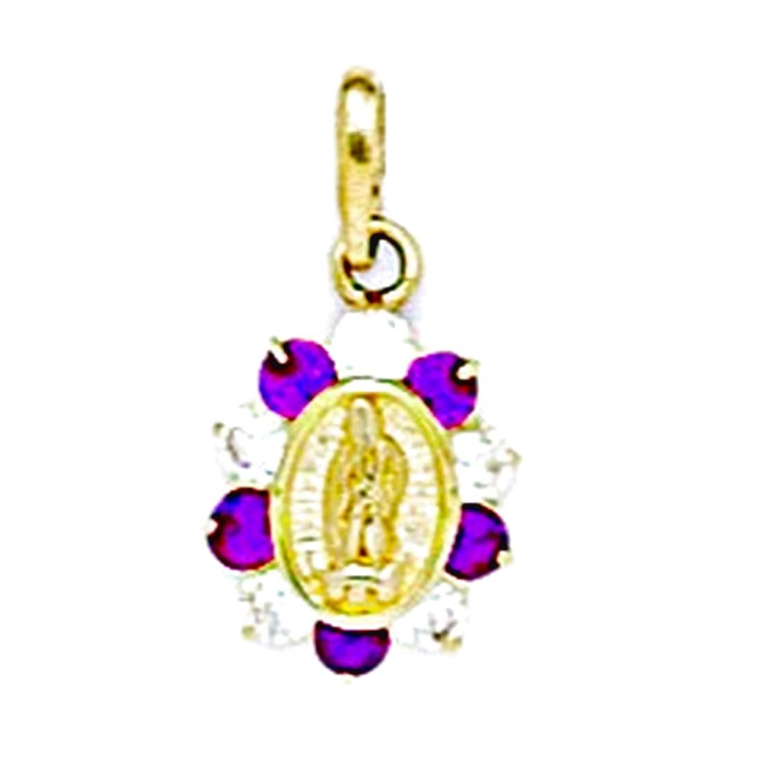 Or jaune 14 carats avec zircones cubiques rouges Petit pendentif de la Vierge Marie-Dimensions : 17 cm x 9 mm-JewelryWeb