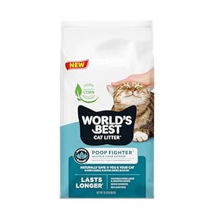WORLD’S BEST CAT LITTER Poop Fighter Maximum Odor Defense, 15-Pounds – Natural Ingredients, Quick Clumping, Flushable, 99% Dust Free & Made in USA – Long-Lasting Odor Control & Easy Scooping