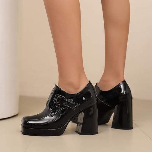 Gicoiz Women Stylish Square Toe Block High Heels Platform Pumps4