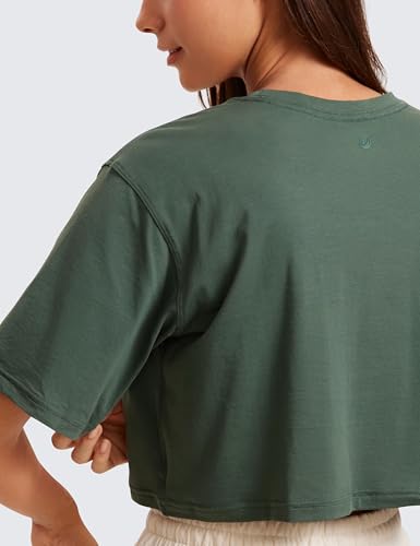 Image of CRZ YOGA Pima Cotton High Neck Crop T-Shirt | Workout, Naturally Soft, Loose Fit, Short Sleeve Tops for Women