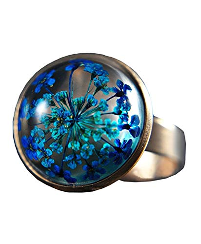 Bague fleurs bleues en or rose ajustable pour femme en acier inoxydable