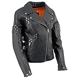 Milwaukee Leather MLL2585 Women's Fitted Belt-less Black Leather Jacket with Rivet Detailing and Gun Pockets - Medium