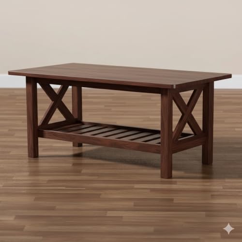 Image of MISAN Solid Sheesham Wood Coffee Table - Elegant Center Table with Two Spacious Drawers | Sturdy & Stylish Wooden Furniture for Home & Living Room (H - Walnut)