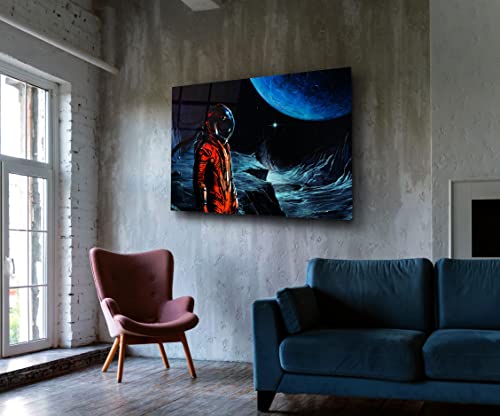 Astronaut In Space Painting Moon Landing Wall Art Digital Artist Gift Nasa Lover Gift Boys Bedroom Decor Cosmic Decoration Outer Space Glass Canvas Print #TOP2