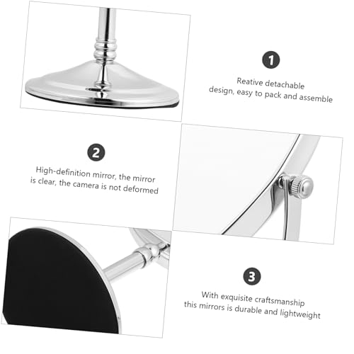 Miroir de maquillage double face pivotant et stable avec support de table argenté - 4