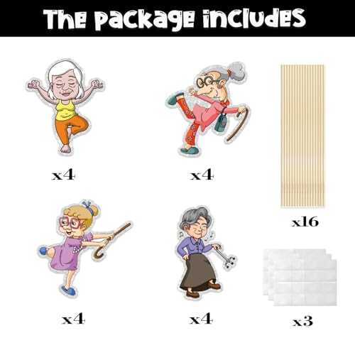 Image of Set of 16 Old Lady Table Centerpiece Sticks,Elder Party Decoration Supplies,Happy Mother's Day Centerpiece, Mother' Birthday Party Decor,Grandma Birthday Photo Prop Gifts.
