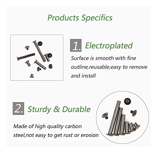 ALLOYGOLD 100 Pcs (50 Pair) Gun Black Phillips Chicago Binding Screws Assorted Kits,6 Sizes of Flat Head Rivet Hollow Binding Screws Posts, for Leather Saddles Purses Belt Repair(M5x5/10/15/25/35/45)