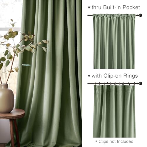 Lazzzy Green Velvet Blackout Curtain, Thermal Insulated for Bedroom Living Room Darkening Privacy Drapes, Noise Reducing - Image 4