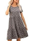 levaca Women Casual Swing 2024 Summer Beach Tiered Tshirt Dress Polka Dot Gray L