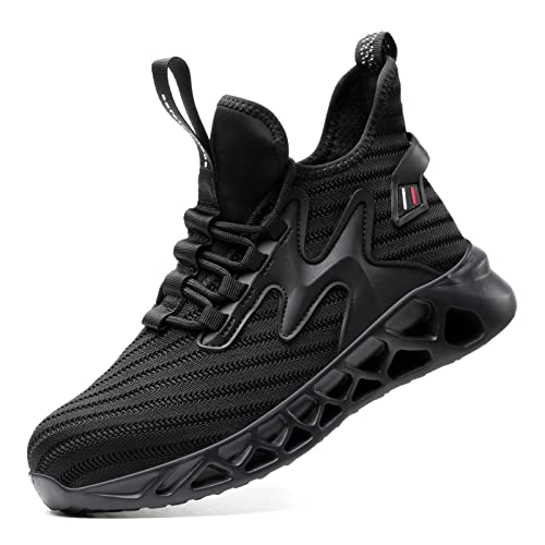WYCDMJ Zapatos de trabajo con puntera de acero para hombres y mujeres, ligeros, cómodos, industriales y de construcción, zapatos deportivos de seguridad, Negro -, 10 Women/8 Men