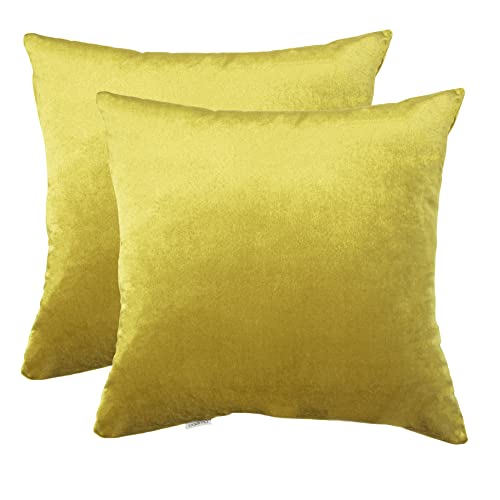 Image of Cazimo Velvet Cushion Covers for Bed, Sofa and Couch - 16 * 16 inches | Ideal for Living Room | Set of 2, Yellow