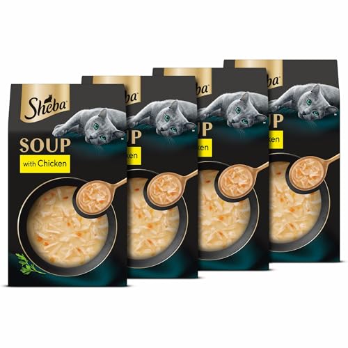 Image of Sheba Soup with Chicken Adult Wet Cat Food, 160g (4 x 40g), Finely Sliced Pieces of Chicken in Smooth, Silky and Velvety Broth (Pack of 4)