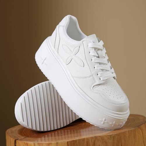 Platform Sneakers for Women - Chunky Lightweight Comfortable Casual Faux Leather Lace-Up Walking Fashion Sneakers High Heel Classic Tennis Shoes Ultra Height Boost Thick Sole Footwear3