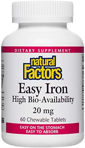 Natural Factors, Easy Iron Chewable, Gentle Supplement for Energy and Metabolism Support, Vegan, Tropical Fruit Flavor, 60 tablets (60 servings)