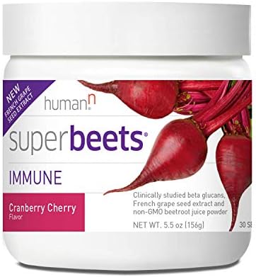 humanN SuperBeets Immune Powder - Grape Seed Extract and Wellmune® Beta Glucans - Cranberry Cherry Flavor, 5.5-Ounce
