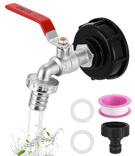 FAOKZE IBC kran spustowy, 1000 l, z aluminiowego zaworu kulowego z przyłączem 3/4 cala, adapter IBC do kranu zbiornika, zbiornika na wodę deszczową IBC