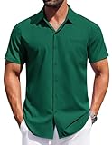 COOFANDY Mens Button up Short Sleeve Shirt Button Down Dress Shirts Solid Stretch Dress Shirt for Men Dark Green