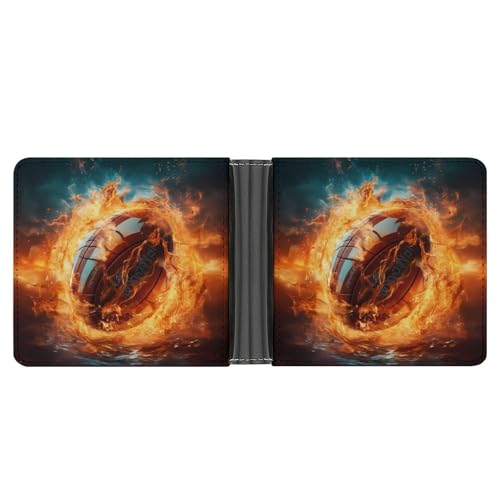 Rugby in Fire And Water Funny Men's Slim Bifold Wallet with Multiple Card Slots Front Pocket Purse