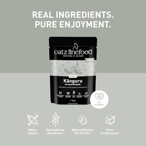 catz finefood Purrrr Känguru Monoprotein Katzenfutter nass N° 107, für ernährungssensible Katzen, 70% Fleischanteil, 16 x 85 g Beutel