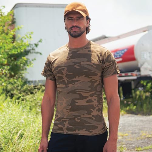 Image of Rothco Camo T-Shirt | Men's Short Sleeve Camouflage Crew Neck Base Layer Rugged Outdoor Hiking Workout Gym Tee Shirt