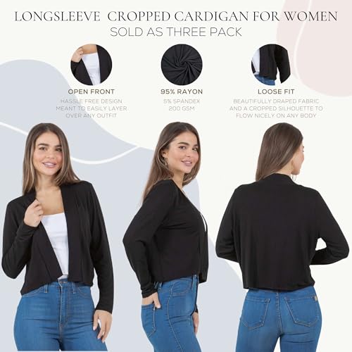 Image of Azules Cropped Cardigan for Women, Open Front Drape Lightweight Sweater Long Sleeves Women's Cardigans