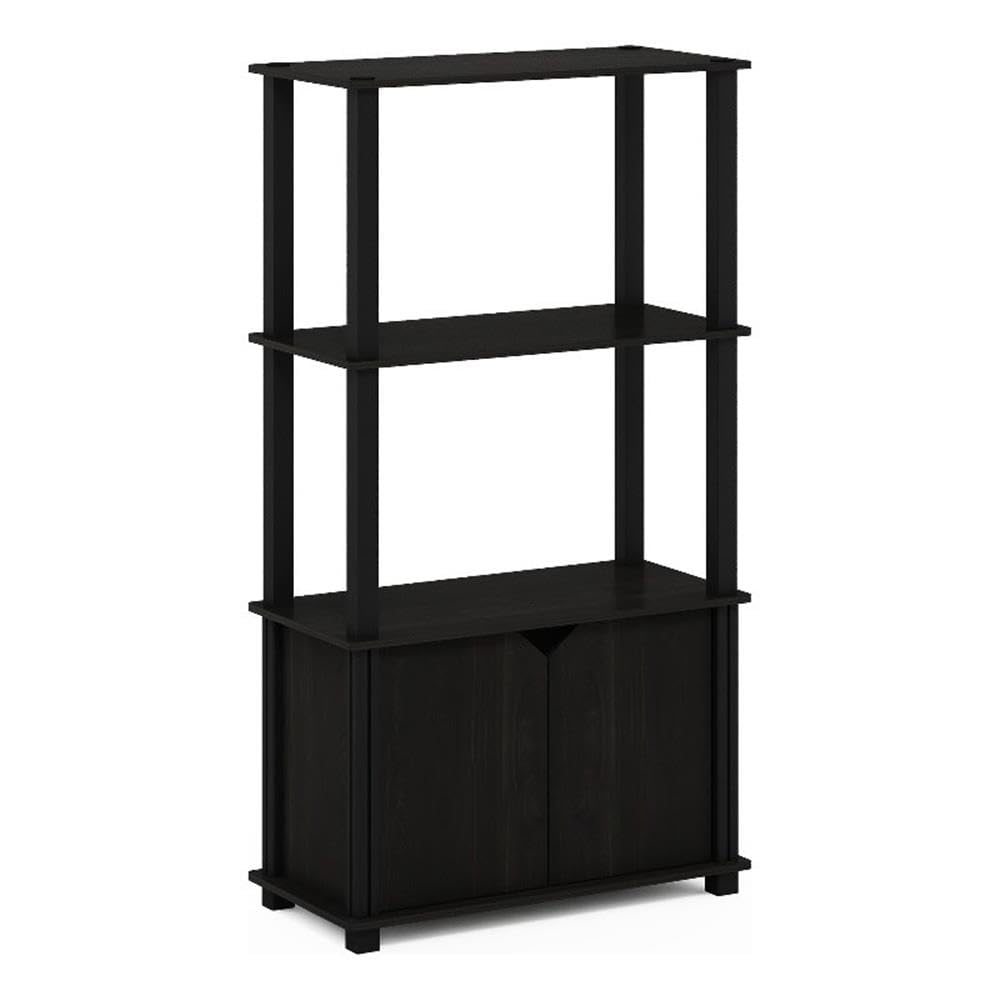 Furinno Brahms 4-Tier Multipurpose Display Shelf with Door, Espresso/Black