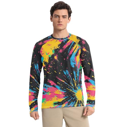 Mens UPF 50+ UV Sun Protection Men Rash Guard Long Sleeve Men's Rash Guard Quick Dry Beach T-Shirts, Colorful Tie Dye, X-Large