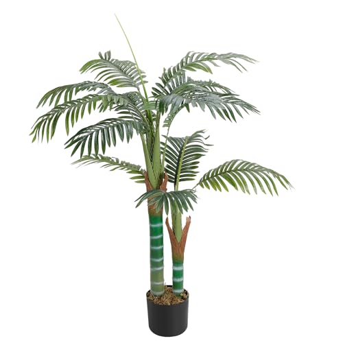 Artificial Palm Tree, 4 ft Artificial Palm Plant with Adjustable Leaves,Outdoor Indoor Faux Palm...