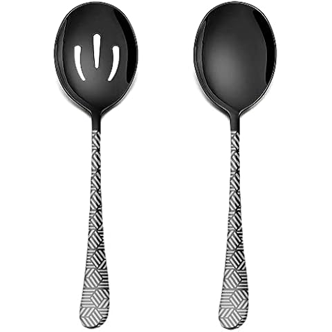 2PCS Serving Spoons Large Serving Spoons Stainless Steel 8.7 inches Serving Spoons Set Utility Advanced Performance Skimmer Perforated Slotted Spoons Buffet Cooking LONGAIXIN Cover