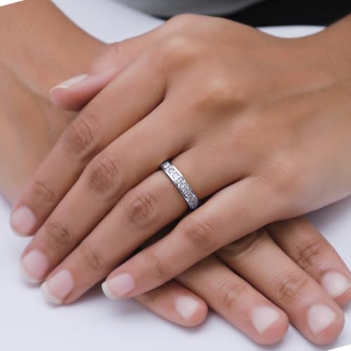 2.5MM Princess & Round Cut Wedding Band Half Eternity Ring For Women Lab Created Moissanite In 925 Sterling Silver 10K & 14K Solid Gold Stackable Promise Ring 1 Cttw & 0.70 Cttw (Clarity VVS1)3