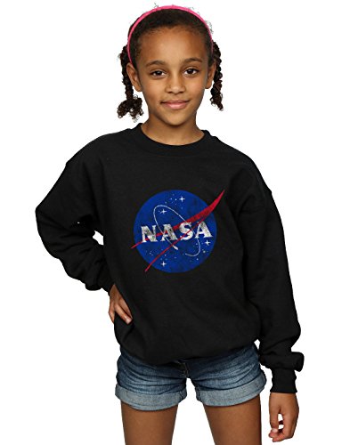 Absolute Cult NASA Girls Classic Insignia Logo Distressed Sweatshirt Black 12-13 years
