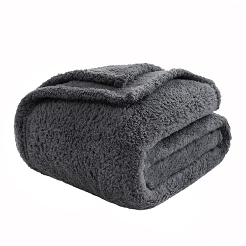 ZYFZCYBL Sherpa Fleece Throw Blanket for Couch, Queen Size Soft Warm Thick Blanket for Winter Cozy Fluffy Microfiber Throw Flannel Double Reversible Luxurious Blankets for Bed Sofa, Grey 90"x90"