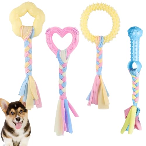 Puppy Gioco Gomma Naturale, 4 pezzi in gomma per cuccioli di dentizione, Giocattoli da masticare per cuccioli, Giocattolo per Cuccioli in Gomma, Giocattoli Masticare per Cuccioli, Giocattolo per Cani
