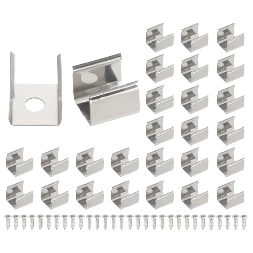 Image of PATIKIL LED Strip Clips, 30pcs Stainless Steel Mounting Brackets Fixing Clip Clamp Support Holder with Screws for 10mm to 11mm LED Strip Lighting Cable