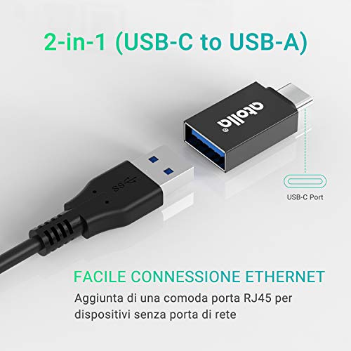 Adattatore USB 3.0 Ethernet,  Hub USB 3.0-3 Porte USB SuperSpeed Trasmissione Dati e Adattatore Ethernet 1000 Mbps Gigabit Lan RJ45, Supporta MacBook, iMac, XPS, Surface, Notebook - Hub USB - Immagine 4